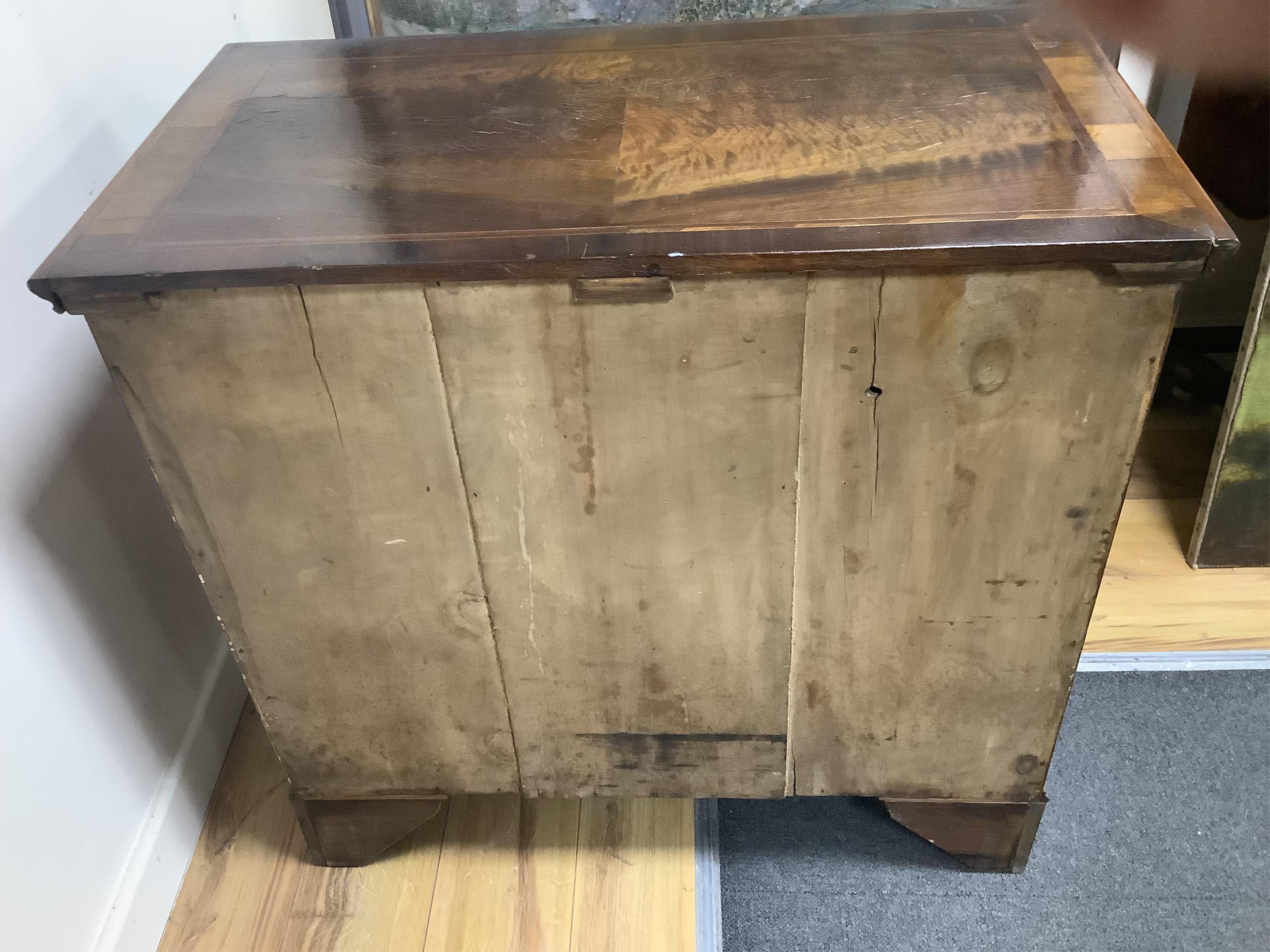 A small Queen Anne Revival banded walnut chest, width 82cm, depth 45cm, height 80cm. Condition - fair